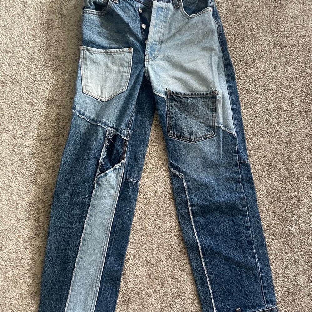 REVICE Women's Patchwork Straight Leg Jeans - Blue